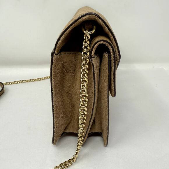 Banana Republic Suede Chain Crossbody Clutch Foldover Taupe Leather Bag - Picture 10 of 13